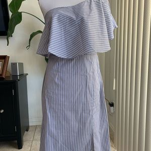 One shoulder Blue striped dress, size small.